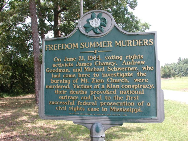 Civil Rights Murders Mt__Zion_Methodist_Church_state_history_marker_in_Neshoba_County