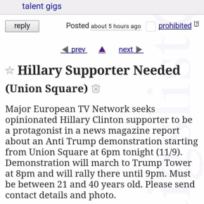 “Talent Gigs: Hillary Supporter Needed (Union Square)” – exposing the protests | Paul Joseph Watson&nbsp;(Video)