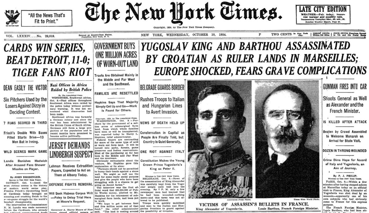 King Alexander Assasination NYTs 1934