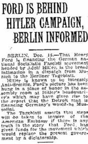 Ford Behind Hitler Campaign Newspaper Clipping
