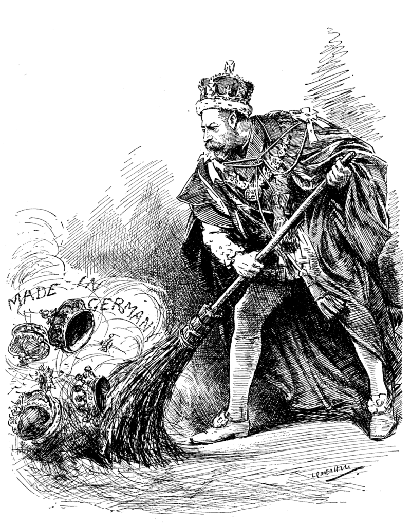 King George V cartoon sweeping german titles