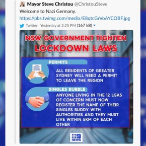 ‘Welcome to Nazi Germany’: In now-deleted tweet, Sydney mayor compares strict new lockdown laws to Hitler-era&nbsp;regime